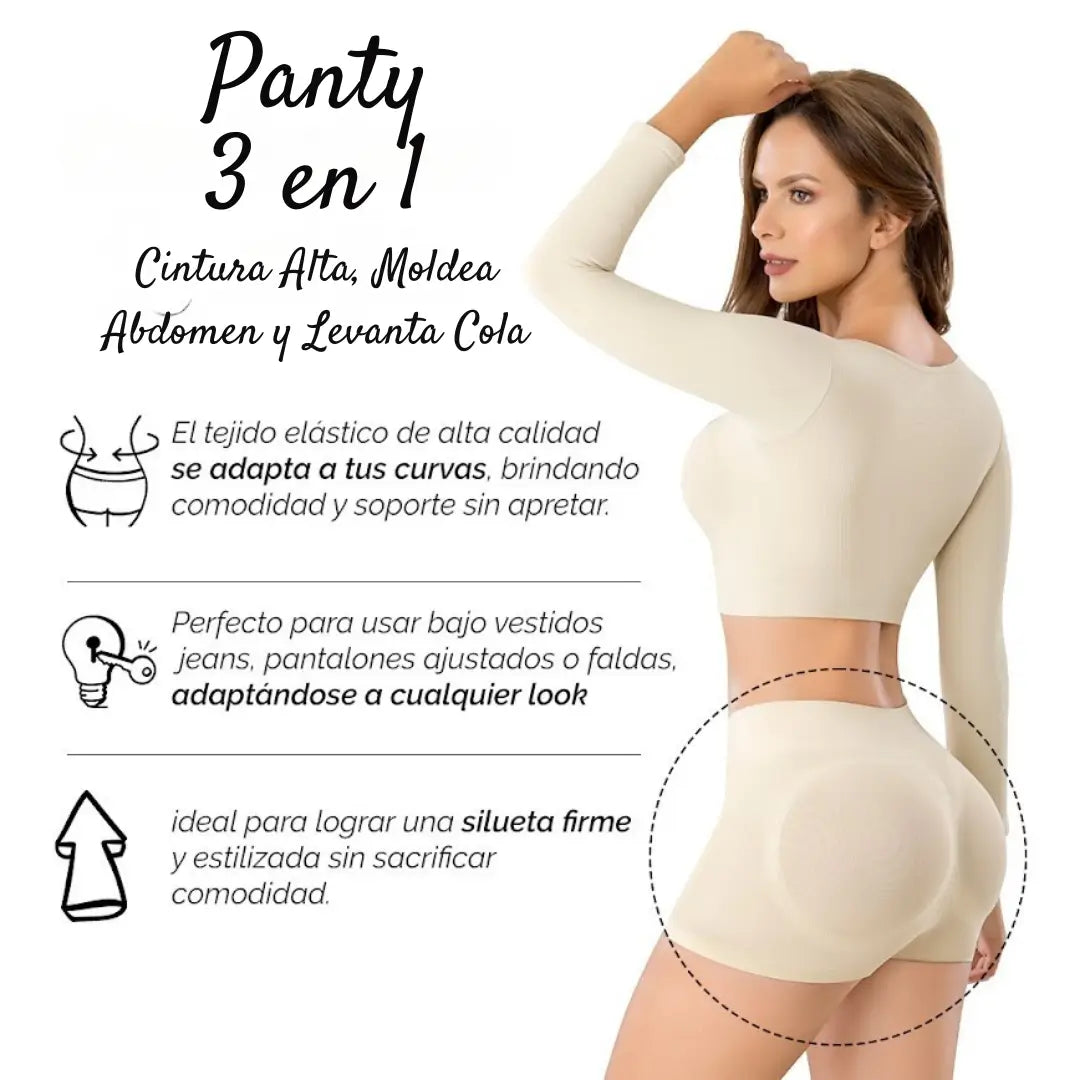 Panty Faja 3 en 1 – Cintura Alta, Moldea Abdomen y Levanta Cola