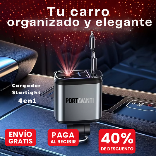 Cargador Starlight 4 en 1: carga, organiza y embellece tu carro