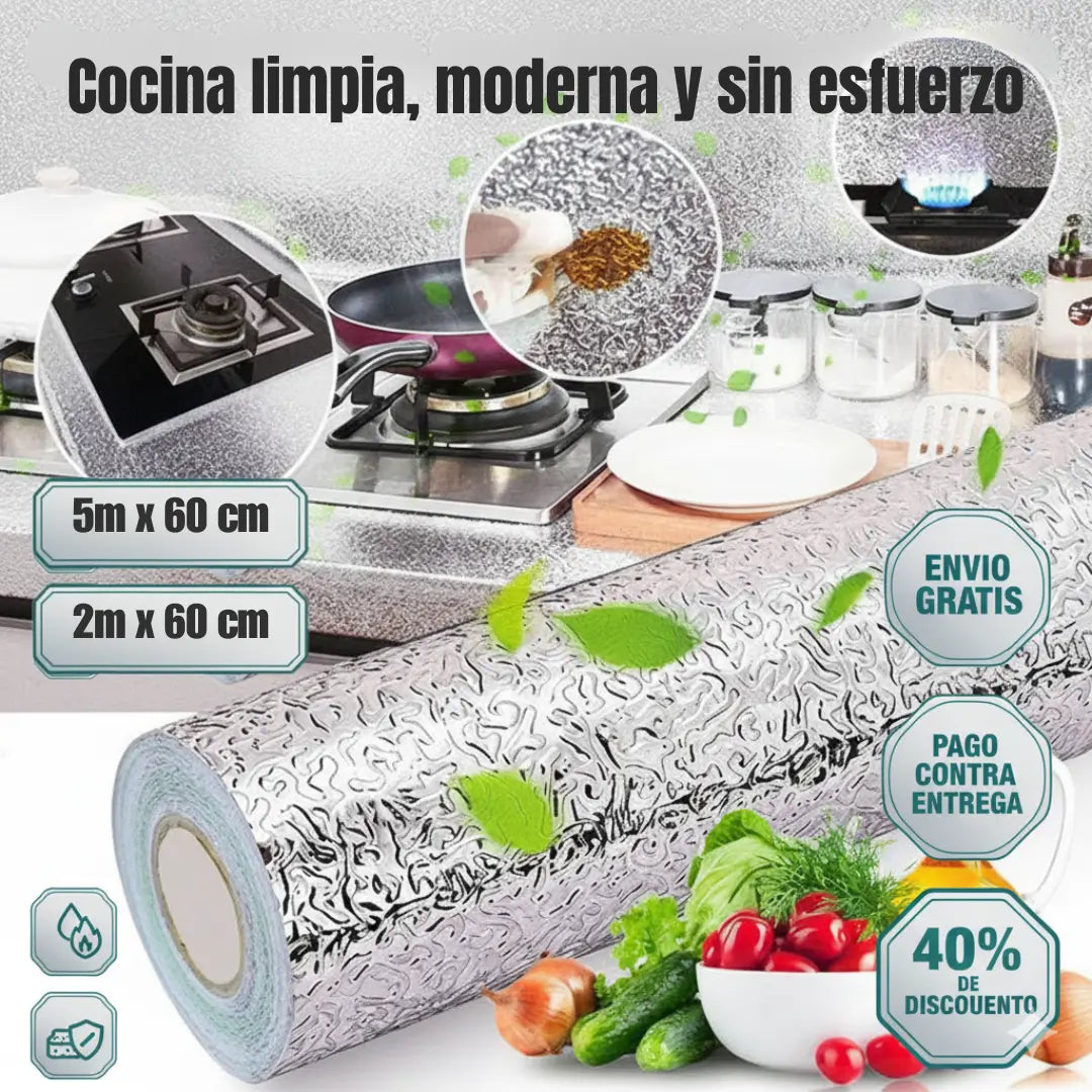 Papel aluminio Adhesivo Multisuperficie Rollo de 2 a 5 m de largo x 60 cm de ancho