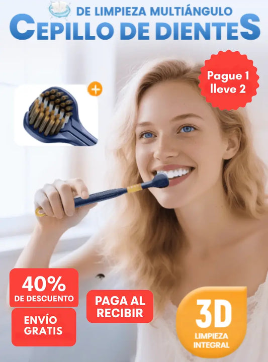 LLEVA 2x1 Cepillo Dental 3D Multiángulo – Limpieza Completa en Cada Rincón