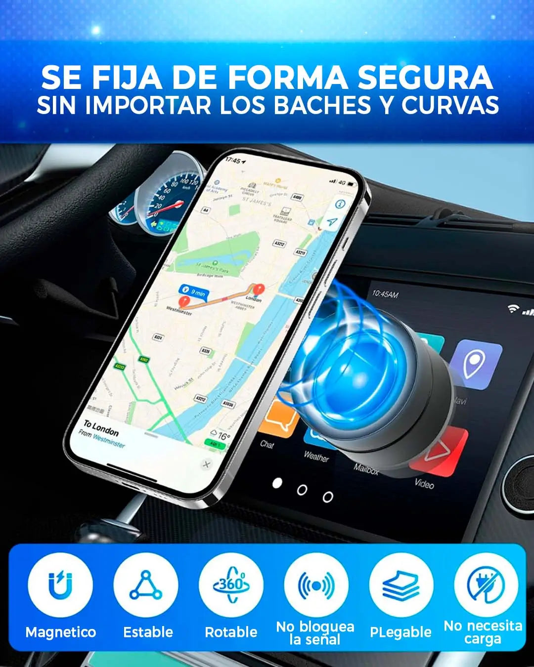 Soporte Magnético con Ventosa 360° Tu teléfono más seguro y a la vista